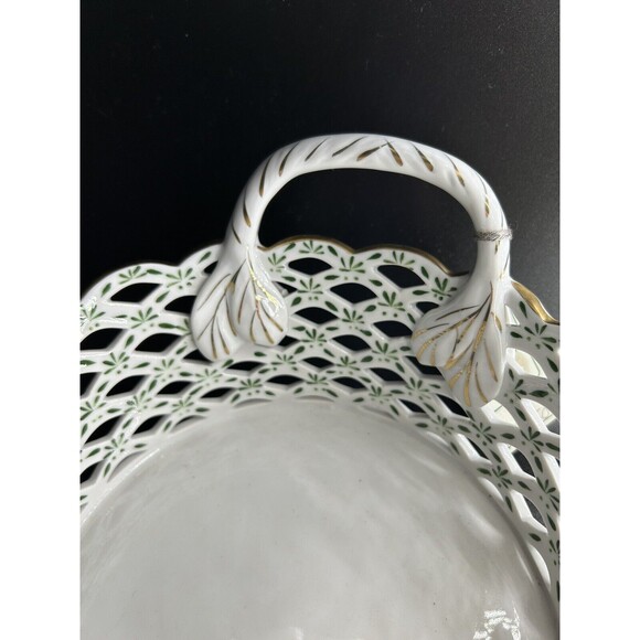 Andrea by Sadek Porcelain Basket Bowl Green & Gold Accents - Picture 4 of 11